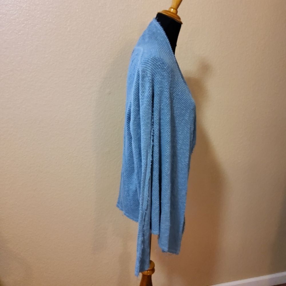 Open Front Fringe Cardigan Sweater Size S Blue - Picture 3 of 4